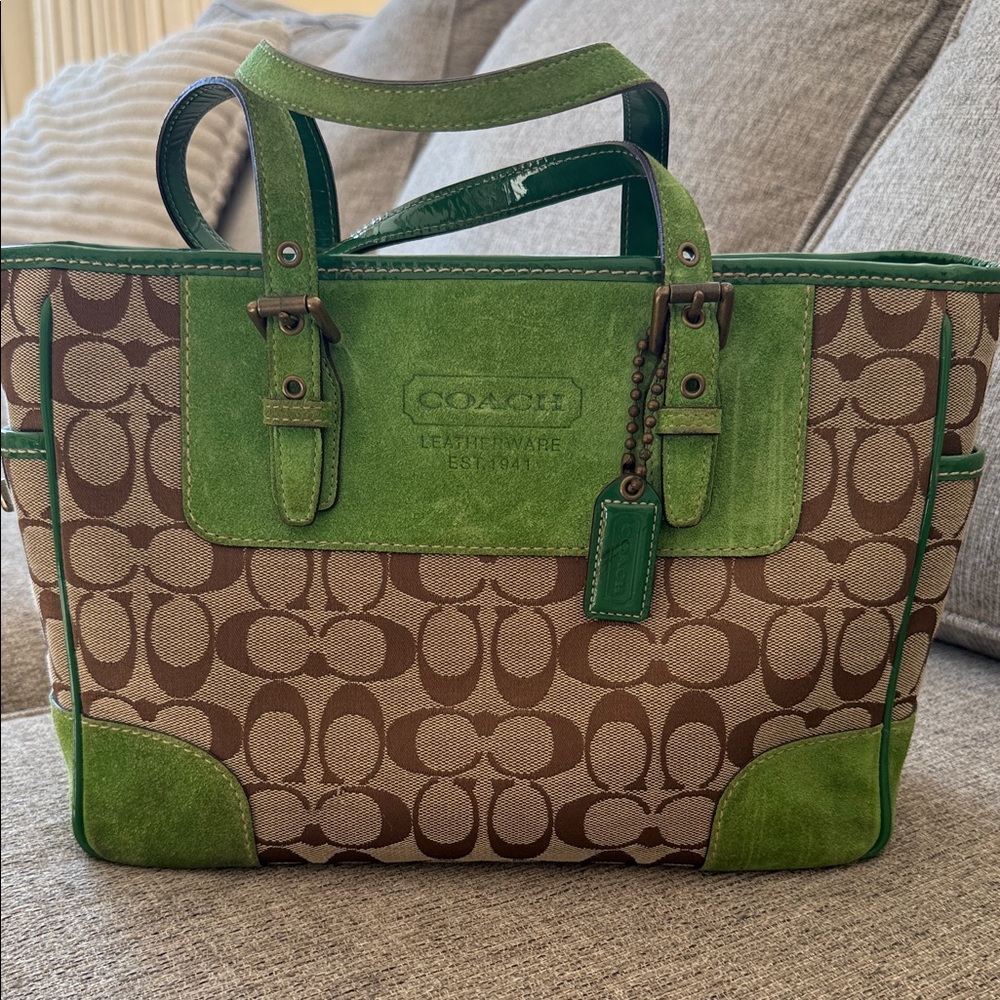 Coach Signature Tote with Green Accents